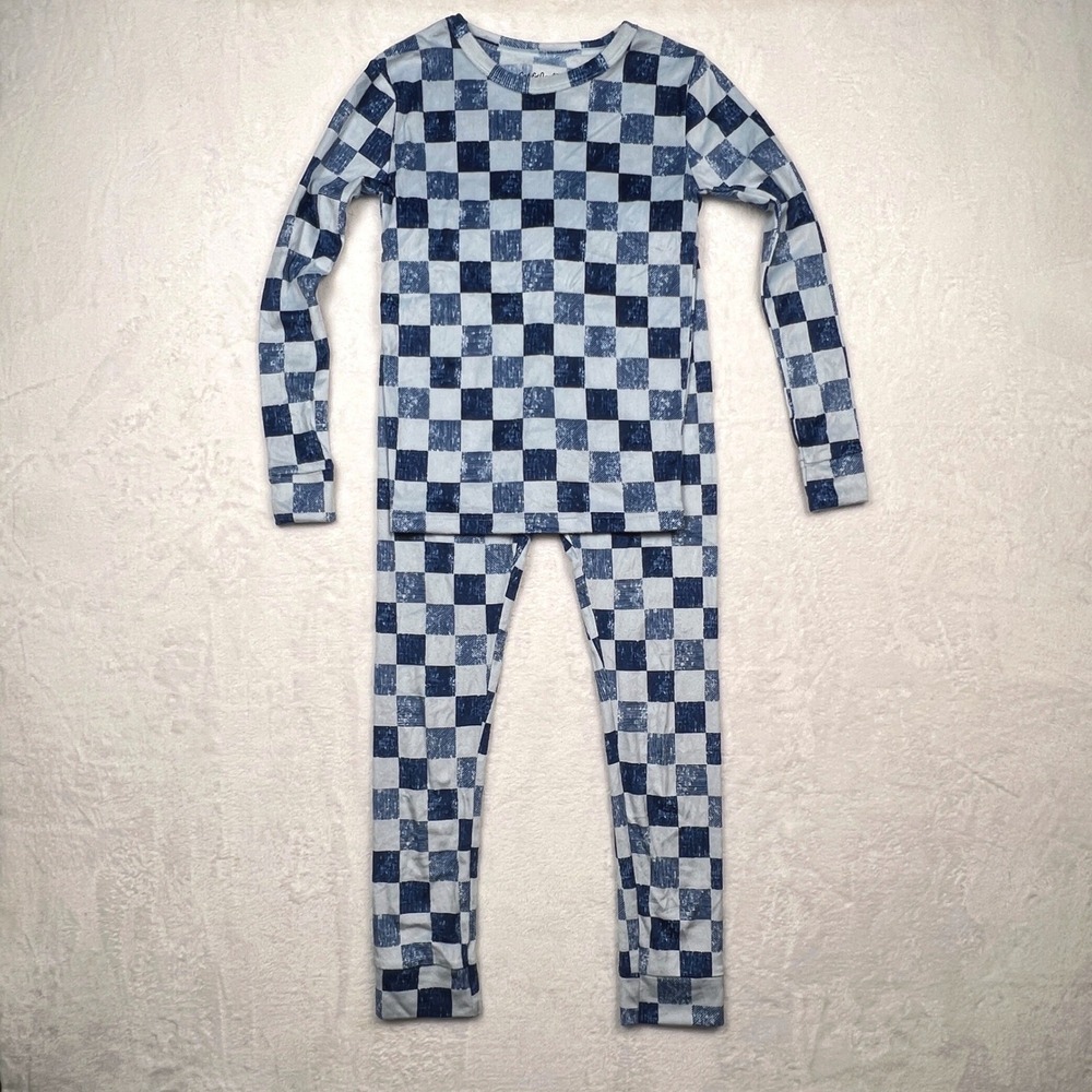 Cat & Jack Kids Blue Checkered Snug Fit 2 Piece Pajama Set Size 10